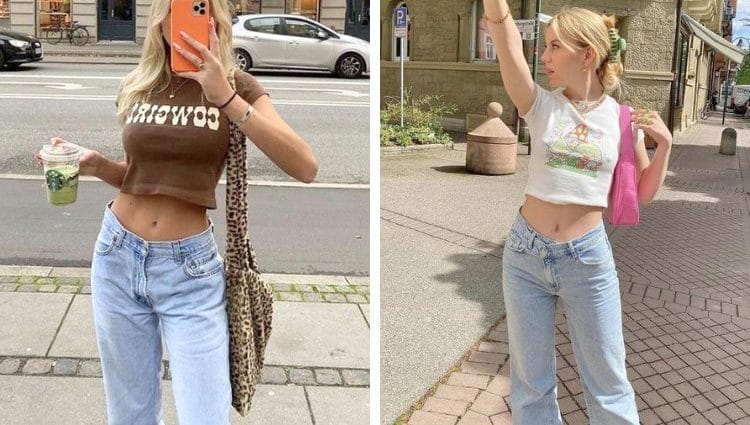 Quần jeans và áo baby tee